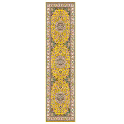 Linen Yellow Oriental Chenille Indoor/Outdoor Area Rug