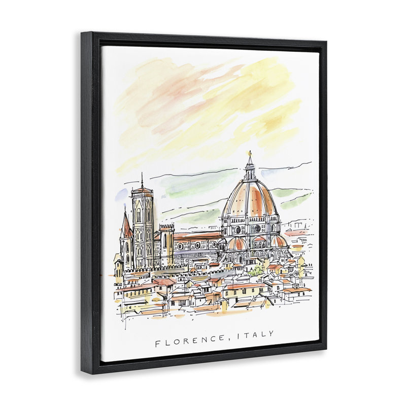 Cadre flottant Minimal Florence Skyline, design par Angela Steahling, Cadre flottant noir de jais, H 21 po x l 17 po