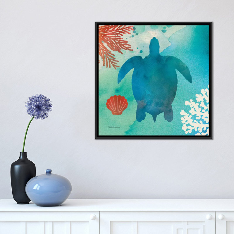 « under the sea ii », reproduction sur toile, H 18 po x l 18 po x P 1,5 po, Toile avec cadre noir, Pas de tapis