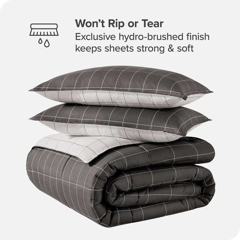 Ensemble d'édredon en duvet synthétique, Édredon très grand et 2 très grandes taies déc, Gris / blanc - grille