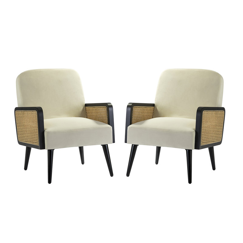 Fauteuil Sonnet avec base en bois, Mélange de polyester beige