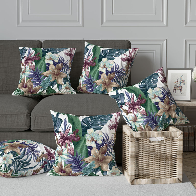 Coussin Rainforest Reverie Broadcloth, H 26 po x l 26 po, Blanc / vert
