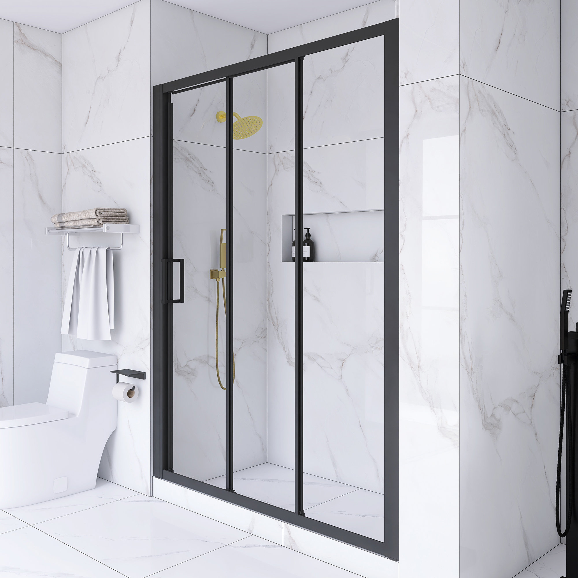 Magic Racks 60 In. W X 70 In. H Semi-Frameless Shower Door With Triple ...