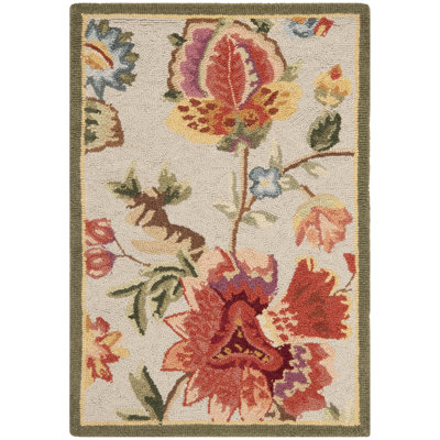 Hollander Floral Hand-Hooked Wool Sage Area Rug
