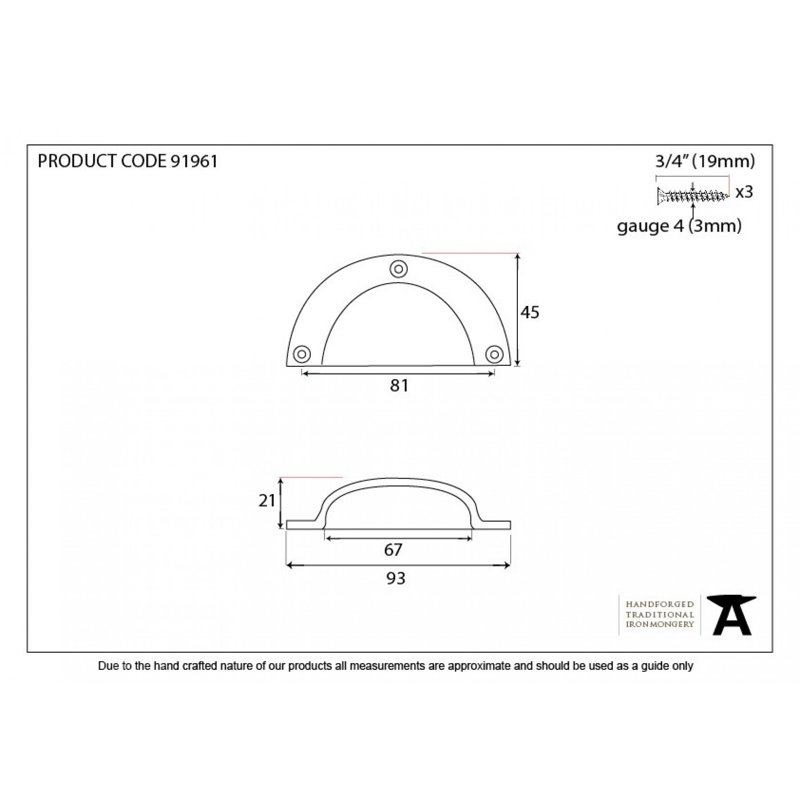 Plain 8.1 cm centre Cup Handle, Polished Bronze