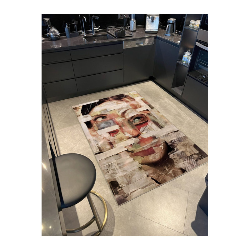 Tapis décoratif lavable à la machine à portrait de femme, surréalisme, Rectangle 2 pi 6 po x 4 pi 11 po