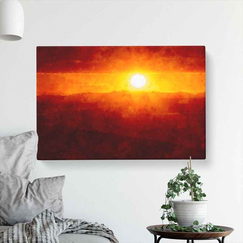 Sunset Over The Hills - Wrapped Canvas Painting, 50cm H x 76cm W x 3cm D