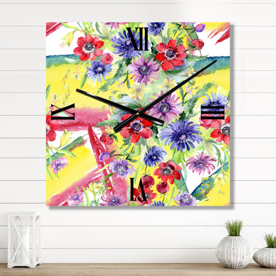 Horloge murale Vibrant Wild Spring Leaves and Wildflowers