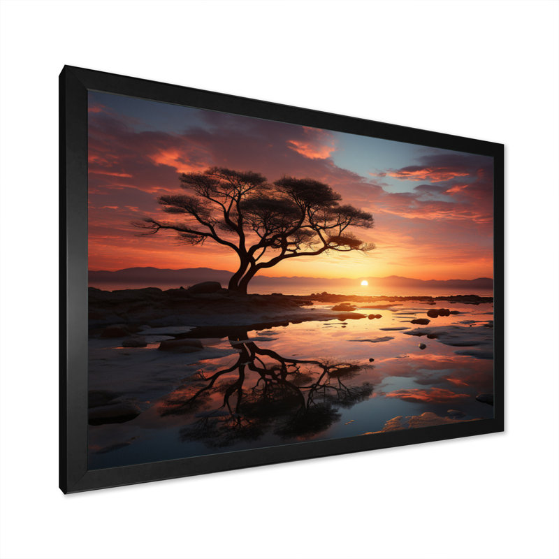 Coucher de soleil harmonie en Afrique - art mural sur toile Sunset, H 24 po x l 32 po x P 1 po, Cadre photo noir