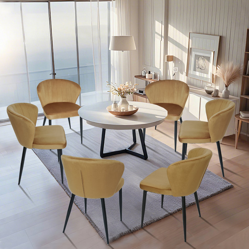 Ensemble de 2 chaises d'appoint rembourrées en velours Mercer41, jaune