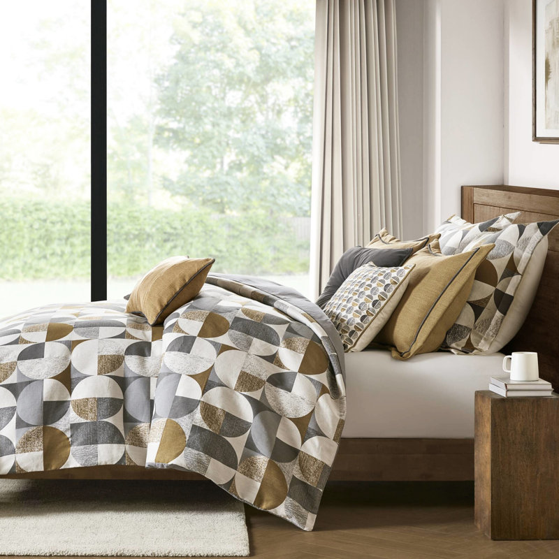 Édredon surdimensionné pour grand lit doré 8 pièces avec motif scandinave de style Mid-Century, coussins en coton et bourre en chaleur 300 g / m² toutes saisons