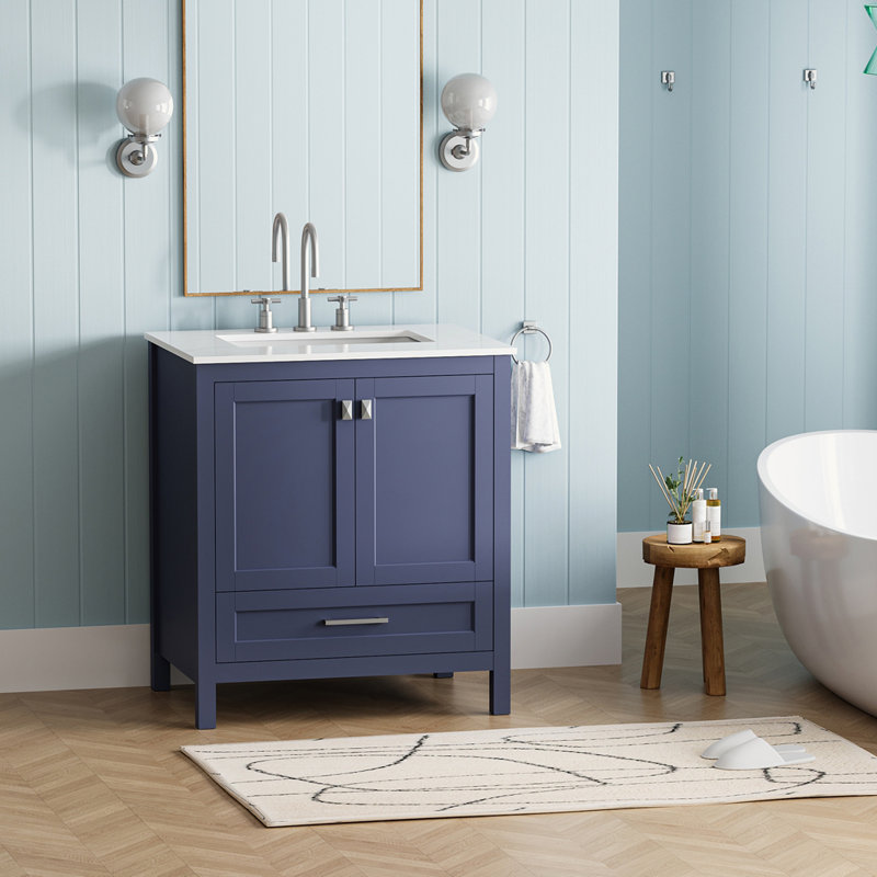 Meuble-lavabo de salle de bain entièrement assemblé avec comptoir en marbre