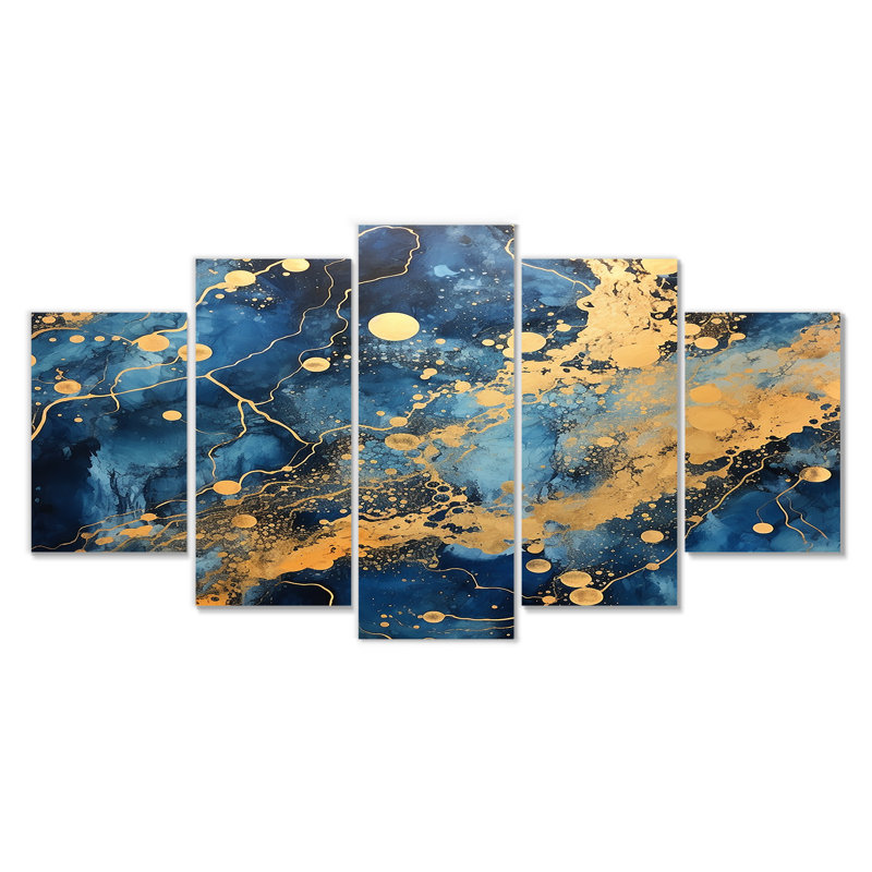 Sparkling Gold Blue Ocean - Marble Wall Art, toile 5 pièces, H 32 po x l 60 po