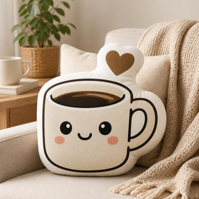 1pc Smiling Coffee Cup Cartoon Graphic Print 2D Flat Printing Shaped Stuffed Throw Pillow Decorative Cushion Pillow for Gift Bedroom Sofa Room Party Decor, 2D Flat, 13.77inch