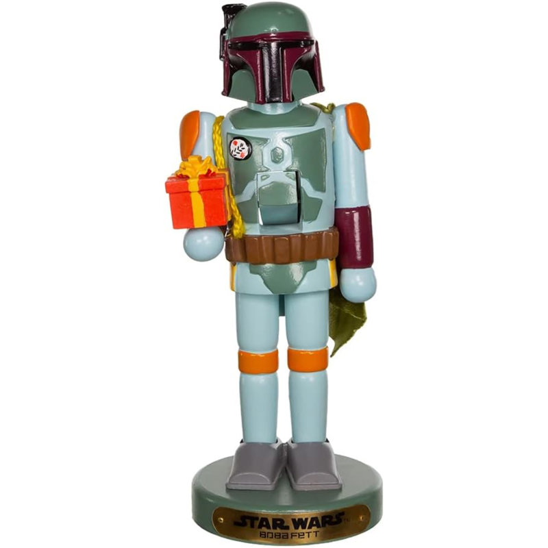 Kurt Adler Wooden Nutcrackers, Star Wars The Mandolorian, Boba Fett with Present, 10in