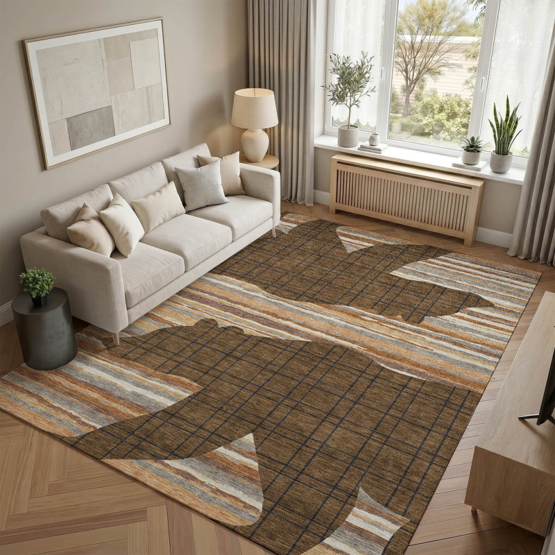 Tapis de qualité supérieure lavable à la machine Prisco AMF2577, Brown, 8 pi x 10 pi