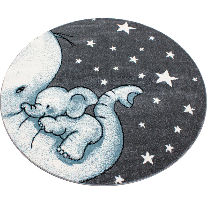 Legrand Hooked Blue/Grey Rug, Round 120cm