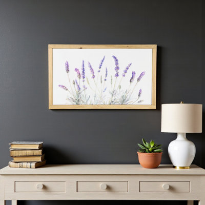 Art floral encadré 16 po x 26 po en bois naturel blanc et lavande