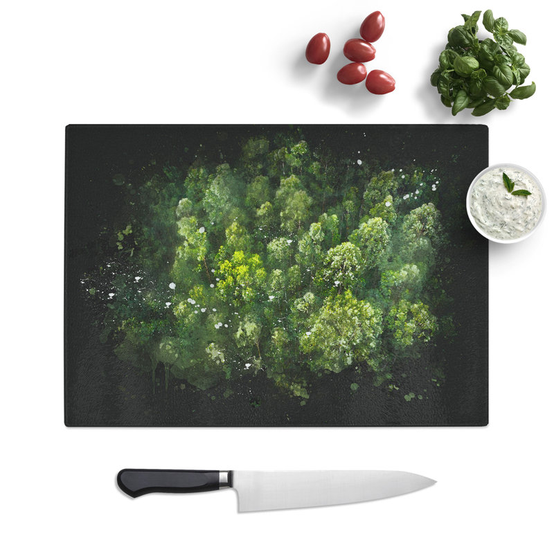 Tempered Glass Green Tree Tops Chopping Board, 28.5 cm x 39 cm