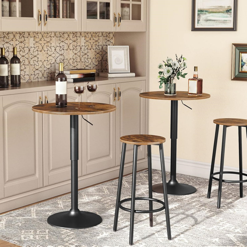 Bar Table, Height-Adjustable Round Pub Table 27-35.4 Inches With Sturdy Base, Modern Style, Easy To Assemble, Suitable For Small Space, Rustic Brown