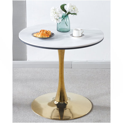 Table de salle à manger de 31,5 po de style Mid-Century pour 2 à 4 personnes avec plateau rond en MDF, table de salle à manger à piédestal, table basse de loisirs, table basse en céramique et panneau de fibres à densité moyenne
