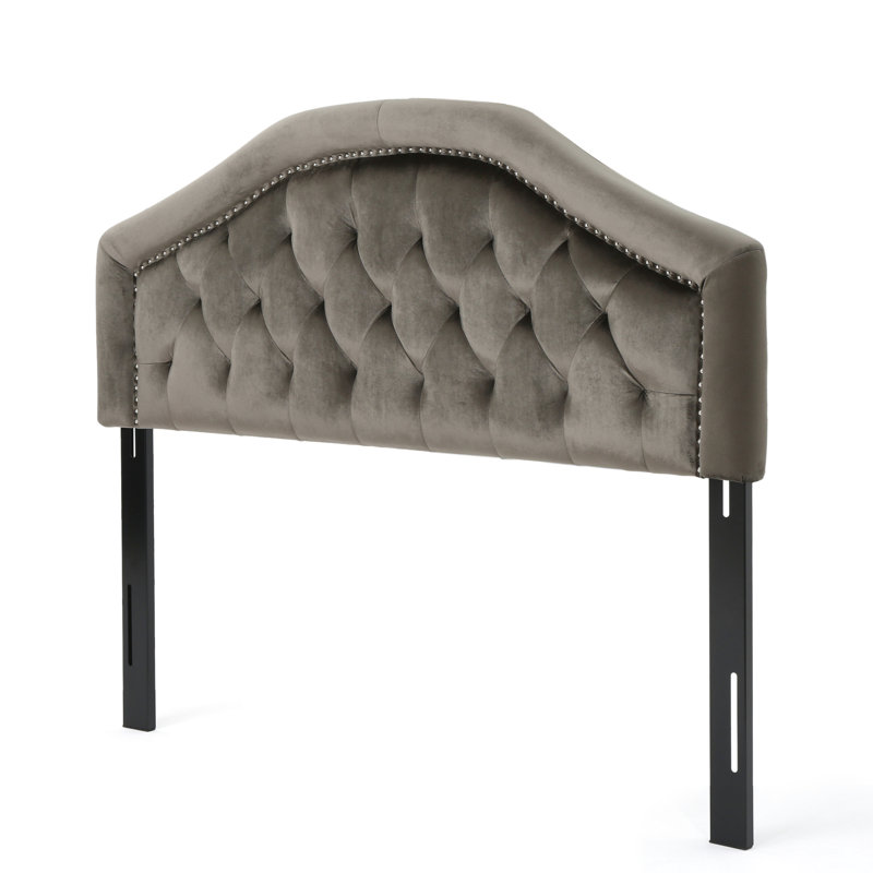Tête de lit en velours gris avec pieds réglables pour un revêtement pratique et élégant, Lit double, Gris