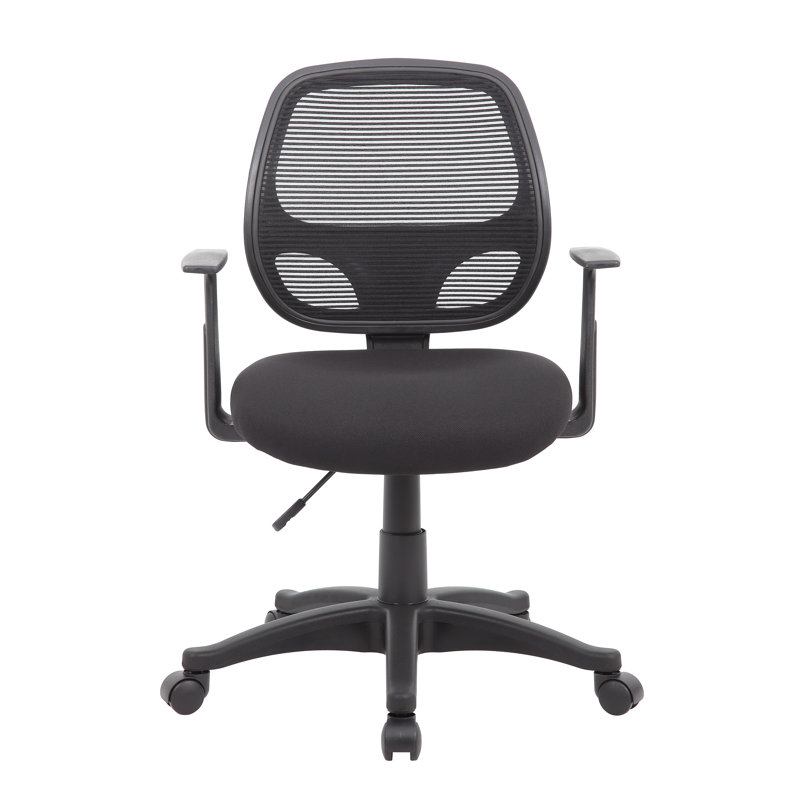 Black Mesh Task Chair with Fixed T-Arms and Lumbar Support