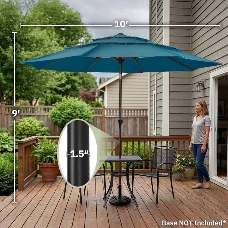 Parasol de patio 10 pi - Parasol à 3 niveaux avec bouton-poussoir inclinable et manivelle facile à ouvrir - Parasol d'extérieur pour terrasse, jardin ou piscine par Pure Garden (Sarcelle)