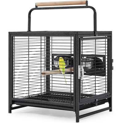 25.5'' Wrought Iron Bird Travel Carrier Cage Parrot Cage With Handle Wooden Perch & Seed Guard For Small Parrots Canaries Budgies Parrotlets Lovebirds