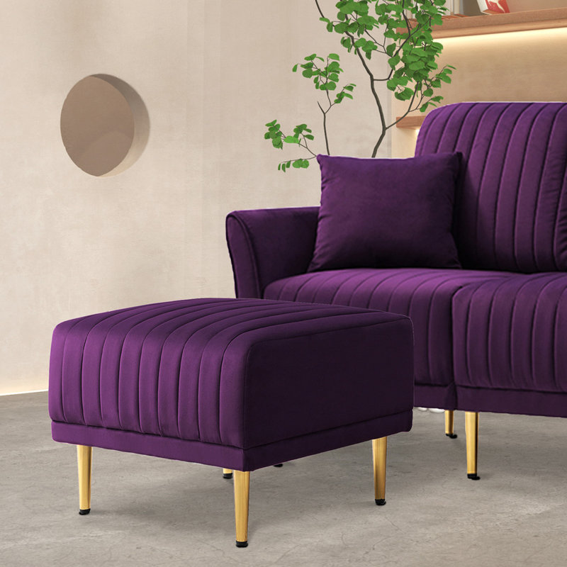 Repose-pieds carré en velours de 25,6 po Dawnyel, Velours mauve