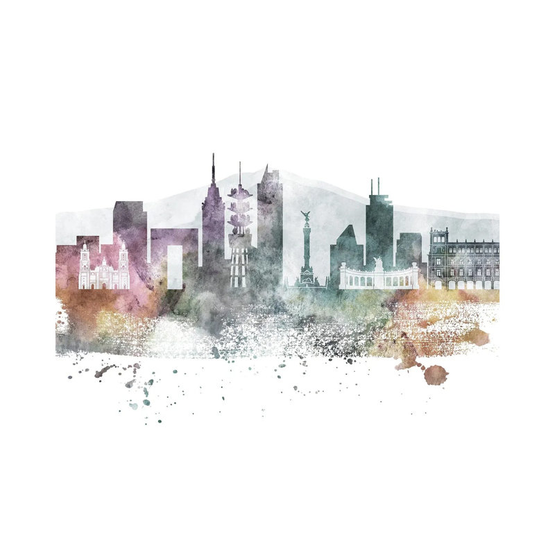 Mexico City Pastel Skylines 1 Piece Wall Art on Canvas, 30.48 cm H x 45.72 cm W, Wrapped Canvas