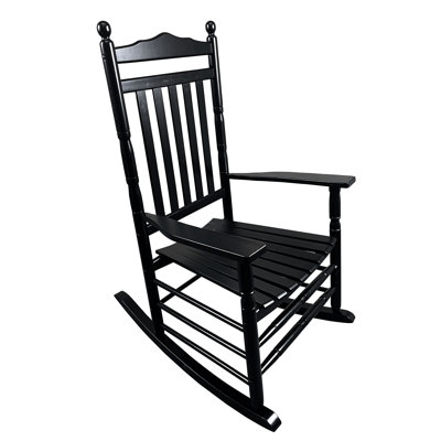 Chaise berçante pour adultes sur le balcon et le porche - noir, bois franc massif, accoudoirs confortables et spacieux, dossier à lattes stable, facile à monter, poids lourd de 280 lb, fabrication artisanale en bois franc noir