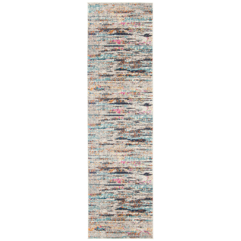 Riccio Abstract Gray/Turquoise/Brown Area Rug, Runner 2'2" x 6'