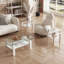 Ensemble de 2, table basse moderne en verre trempé, table de bout, table carrée pour le salon, transparent / blanc-125538250-125538249-125538246