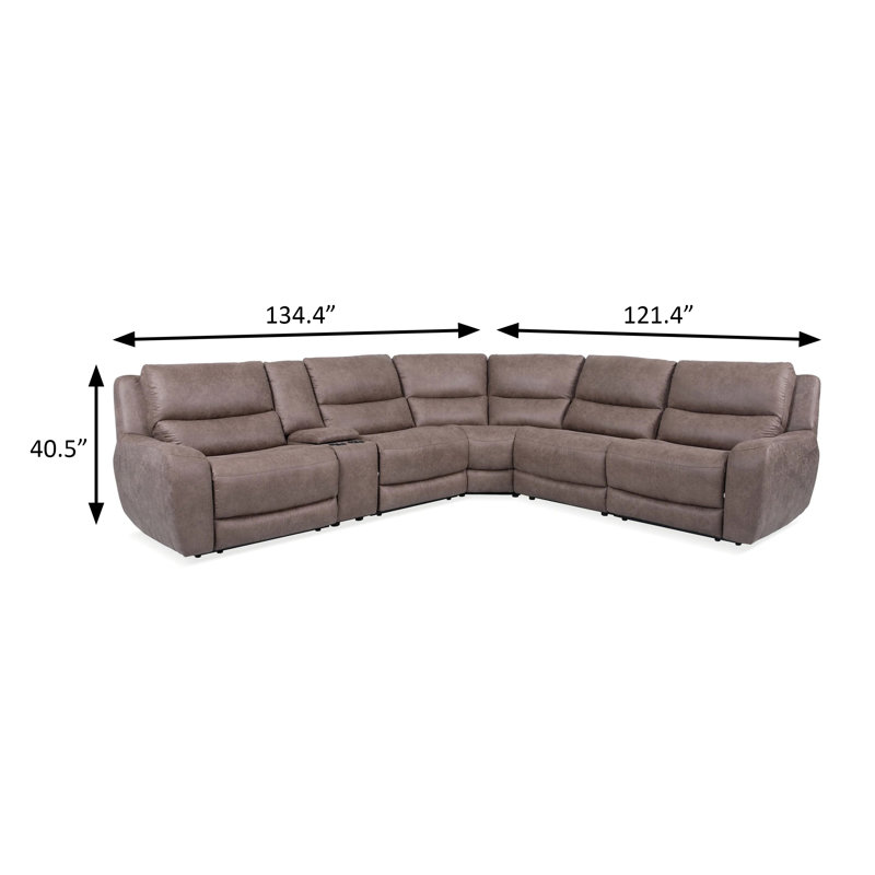 134.4" W Transitional Power Sectional, Slate Brown, Brown