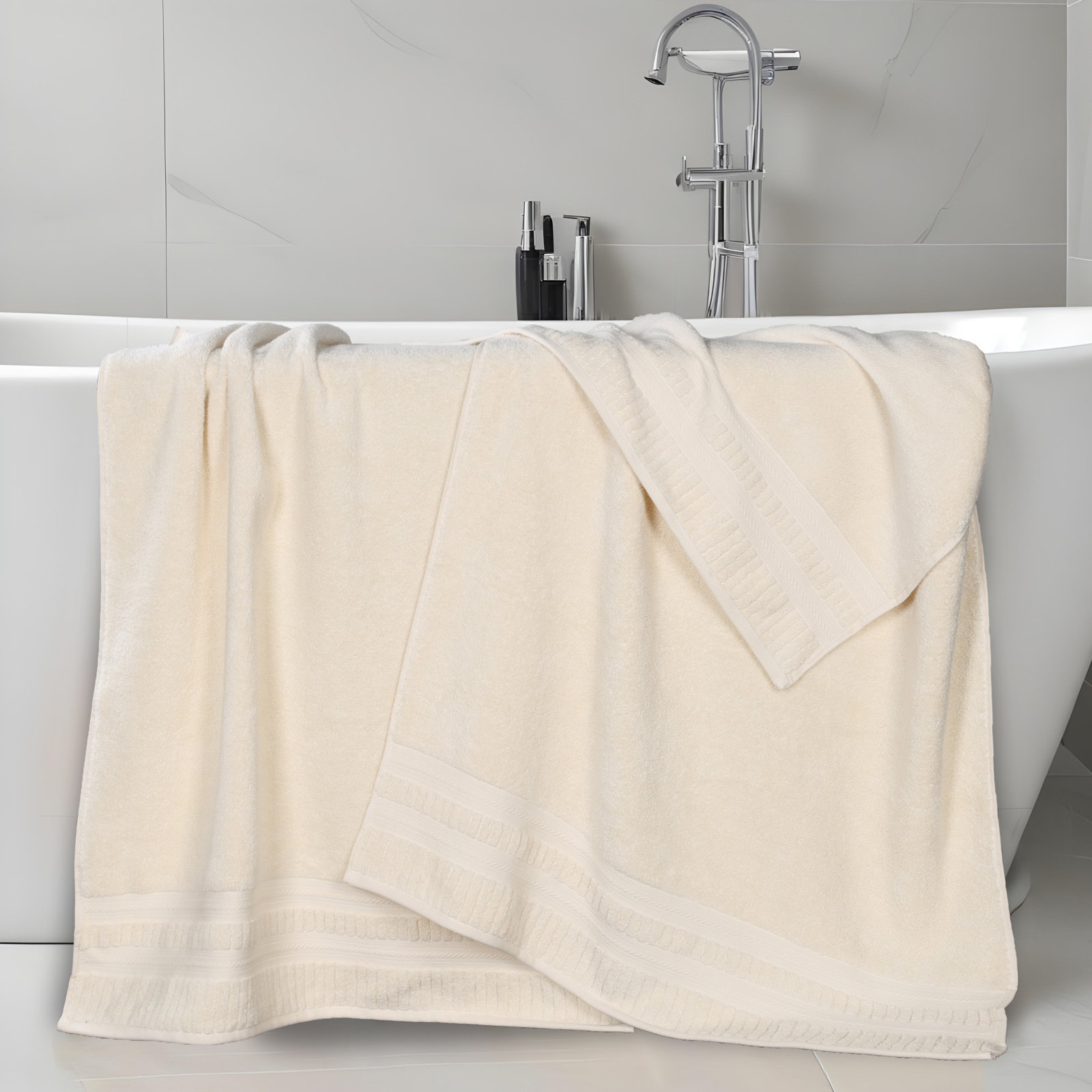 Zero-Twist Cotton Towel Set, Ivory, Bath Sheets - 2 Pack