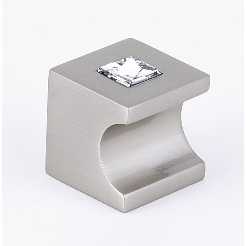 Bouton carré en cristal Swarovski, Nickel satiné, H 1 po x l 1 po x P 1 po
