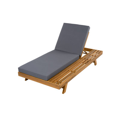 Acacia Wood Outdoor Chaise Lounge Set With 4 Inch Thick Water-Resistant Cushion, 4-Position Adjustable Recliner With Teak Finish, Foldable Patio Lounger For Poolside/Deck/Sunroom (Dark Grey)