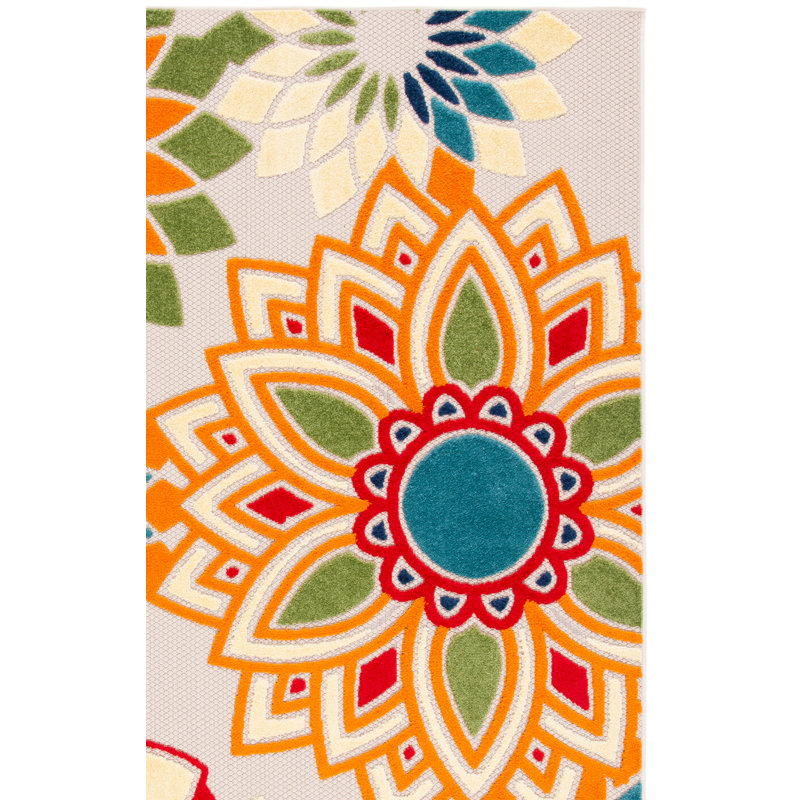 Tapis d'intérieur / extérieur à motif floral Stephine, Rectangle 10 pi x 14 pi