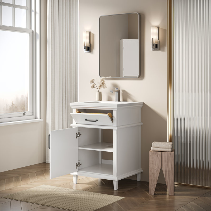 Velora 24 In. Single Sink Freestanding White Bath Vanity With White Everstone Top Assembled