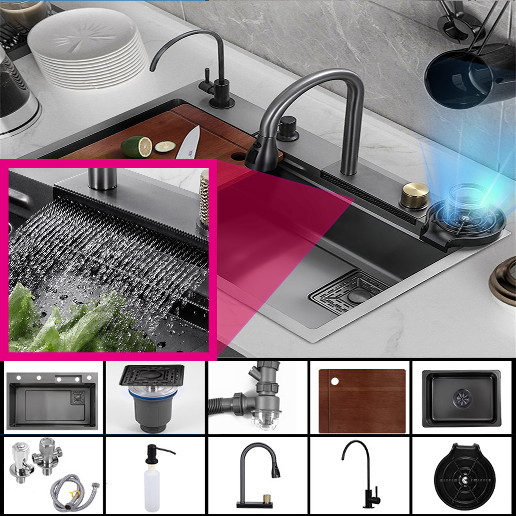 Pehohe ‎SINK168BD75 31.5 L x 18.1 W Drop-In Kitchen Sink with Faucet Size: 7.9 H x 29.5 W x 19.1 D