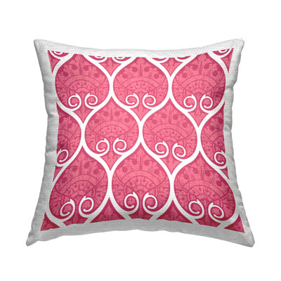 Pink White Ogee Pattern Outdoor Printed Pillow by Geoff Tygert