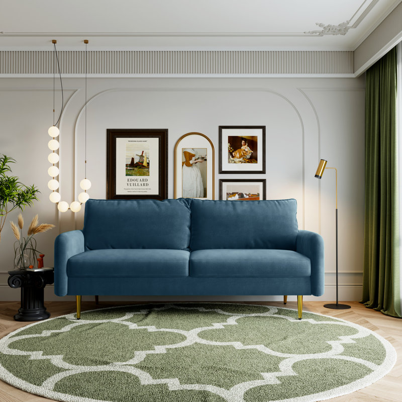 Canapé rembourré 70 po Siniard, 100 % polyester bleu de Prusse, H 33,1 po x l 70 po x P 31,7 po