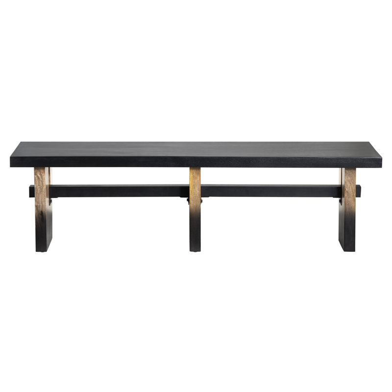 65 in. Black Solid Wood Accent Bench with Black Iron Cross Bar