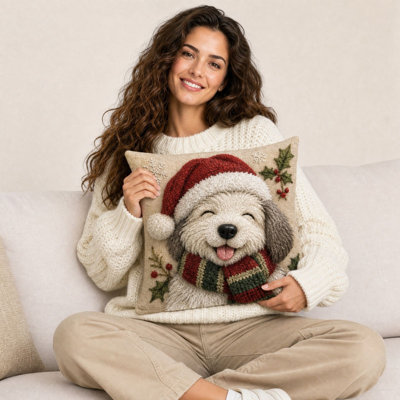 Christmas Throw Pillow Covers – Cute Santa Hat Bear, Dog & Reindeer Cushion Cases for Sofa & Couch (Style A-D)