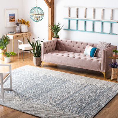 Metro Hand Tufted Wool/Cotton Abstract Rug in Natural/Blue