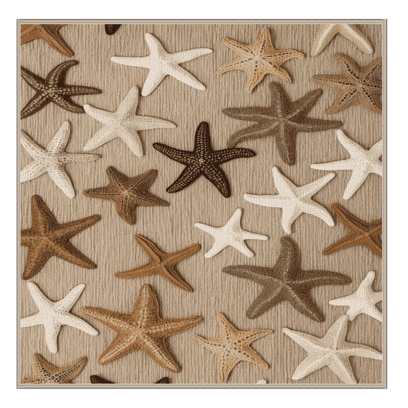 Washable Starfish Collection Coastal Area Rug, Round 4'