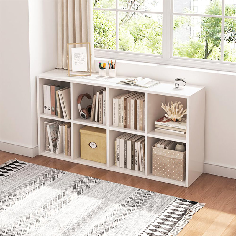8 Compartment Storage Bookcase, Open Shelf Simple Compartment Bookshelf, White