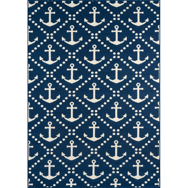 Tapis intérieur / extérieur bleu marine / beige Yepez, Rectangle 3 pi 11 po x 5 pi 7 po