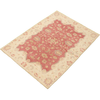 Peshawar Oushak One-of-a-Kind Rectangle 5'2" X 6'10" New Age Wool Area Rug in Light Burgundy